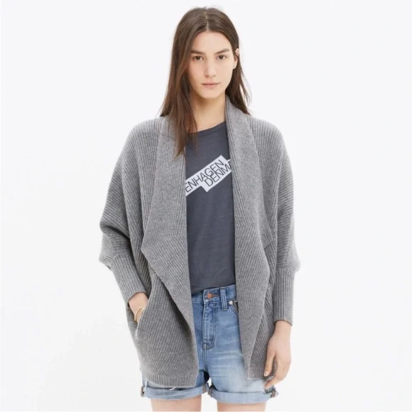 Madewell Heather Gray Women's 100% Merino Wool Sculptor Open Cardigan Sz M/L - Picture 2 of 15